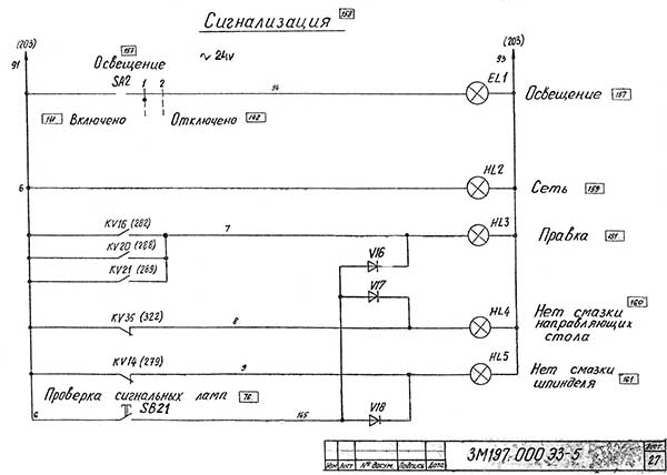 Схема електрична круглошліфувального верстата 3М193, 3М194, 3М195, 3М196, 3М197